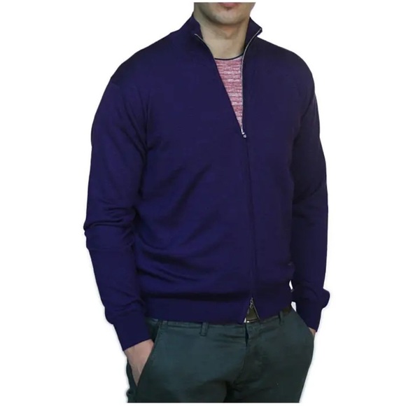Duemme Maglieria Purple Zip Front Wool Silk Cashmere Blend Sweater Cardigan 58 - Picture 1 of 16